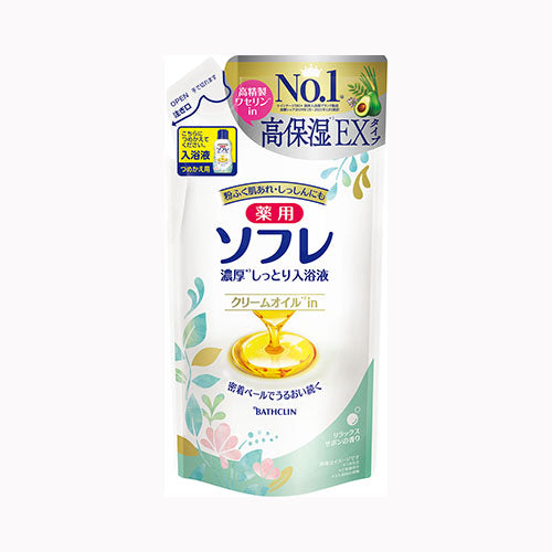 バスクリン 薬用ソフレ　濃厚しっとり入浴液　リラックスサボンの香り　つめかえ用　４００ｍｌ 入浴剤  液体スキンケア