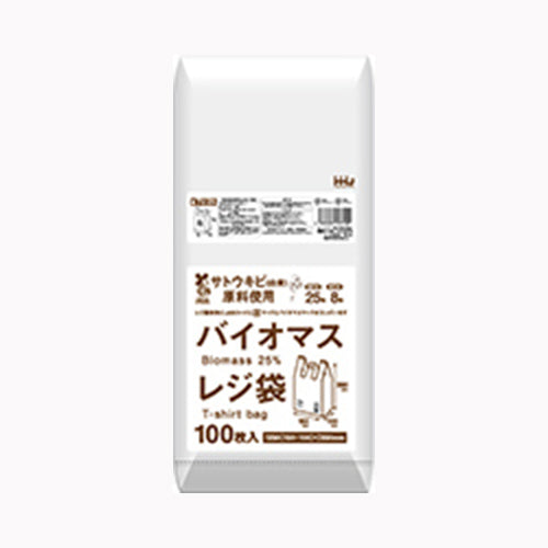 ハウスホールドジャパン バイオマス配合２５％レジ袋２５号白１００枚　ＴＵ２５ ゴミ袋・ポリ袋 小物用品