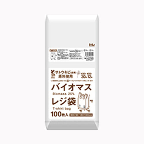 ハウスホールドジャパン バイオマス配合２５％レジ袋３０号白１００枚　ＴＵ３０ ゴミ袋・ポリ袋 小物用品