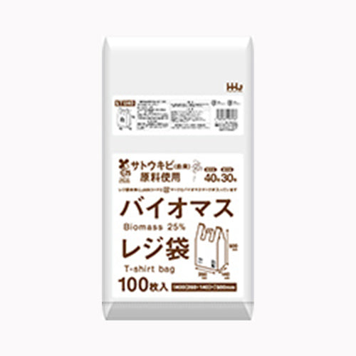ハウスホールドジャパン バイオマス配合２５％レジ袋４０号白１００枚　ＴＵ４０ ゴミ袋・ポリ袋 小物用品