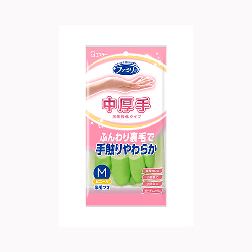 エステー ファミリー　ビニール中厚手　指先強化　Ｍ　グリーン  手袋 炊事手袋 メール便対応