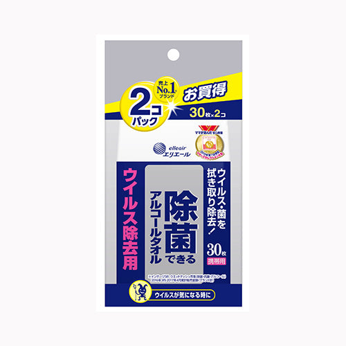 大王製紙 エリエール除菌ウイルス除去用携帯用３０枚×２個 家庭紙 ウェットティッシュ