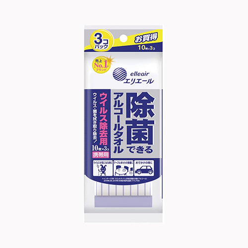 大王製紙 エリエール除菌ウイルス携帯１０枚×３Ｐ 家庭紙 ウェットティッシュ