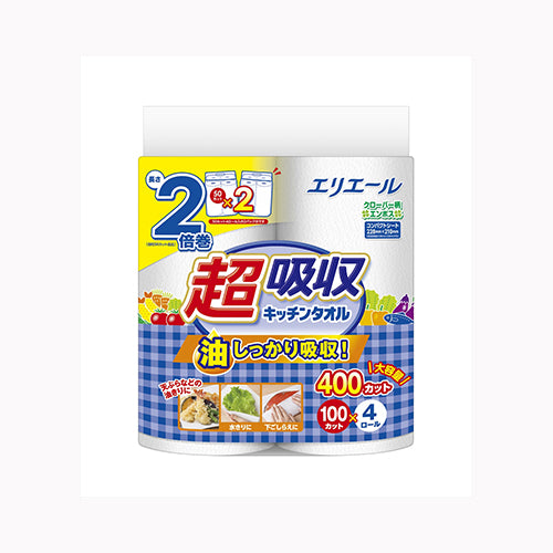 大王製紙 エリエール超吸収キッチンタオル４Ｒ（１００カット） 家庭紙  キッチンタオル