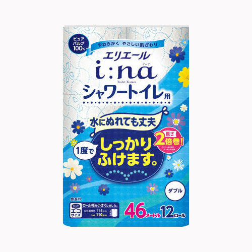 大王製紙 エリエールｉ：ｎａ（イーナ）トイレットティシューシャワー用２倍巻１２Ｒ（ダブル） 家庭紙 トイレットペーパー