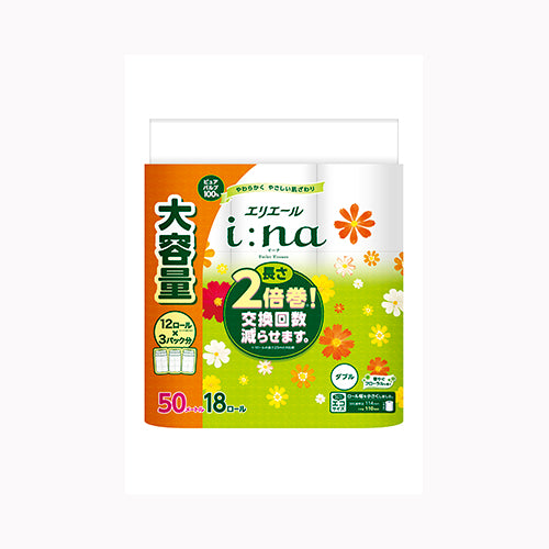 大王製紙 エリエールｉ：ｎａ（イーナ）トイレットティシュー１８Ｒ（ダブル） 家庭紙  トイレットペーパー