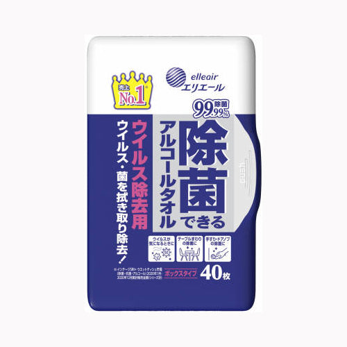 大王製紙 エリエール除菌できるアルコールタオルウイルス除去用ボックス本体４０枚 家庭紙 ウェットティッシュ 除菌ウェットシート 除菌剤  医療品・衛生用品 日用品ペーパー類 ウェットティッシュ