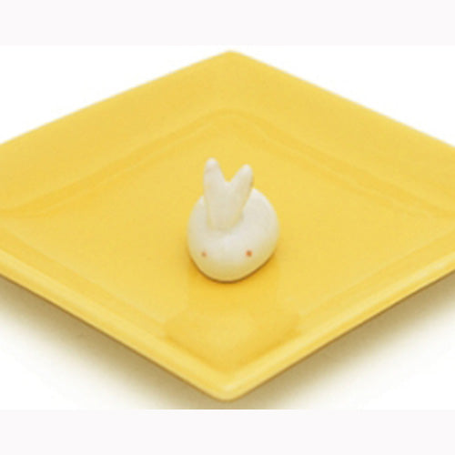 日本香堂 陶器香皿＆ウサギ香立（イエロー）　 薫香剤 仏具・その他