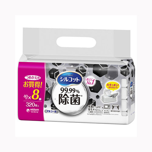 ユニ・チャーム シルコットウェット９９９９％除菌詰替８個パック　 家庭紙 ウェットティッシュ