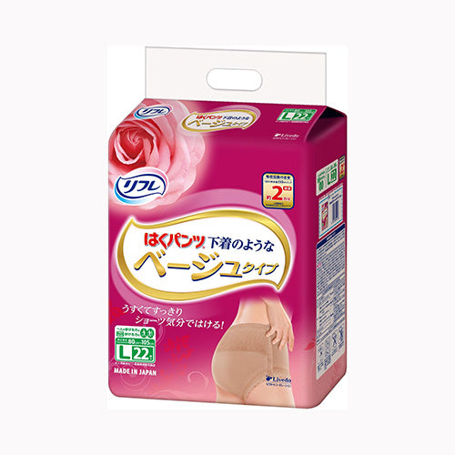 リブドゥコーポレーション リフレ　はくパンツ下着のようなベージュタイプＬ２２枚 介護用品 大人用オムツ  パンツタイプ 介護  大人用おむつ
