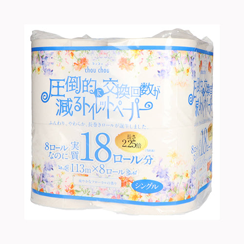 泉製紙 圧倒的に交換回数が減るトイレットペーパーシュシュ8ロールシングル2.25倍巻き 家庭紙 トイレットペーパー