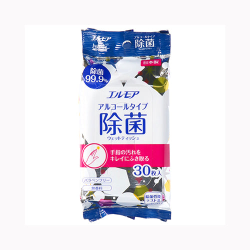 カミ商事 エルモアＨＡＮＤＹ除菌９９．９％アルコールタイプ３０枚  家庭紙  ウェットティッシュ  メール便対応