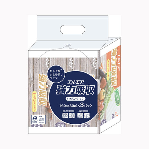 カミ商事 エルモア　強力吸収　キッチンペーパー（３個ポリ） 家庭紙  キッチンタオル