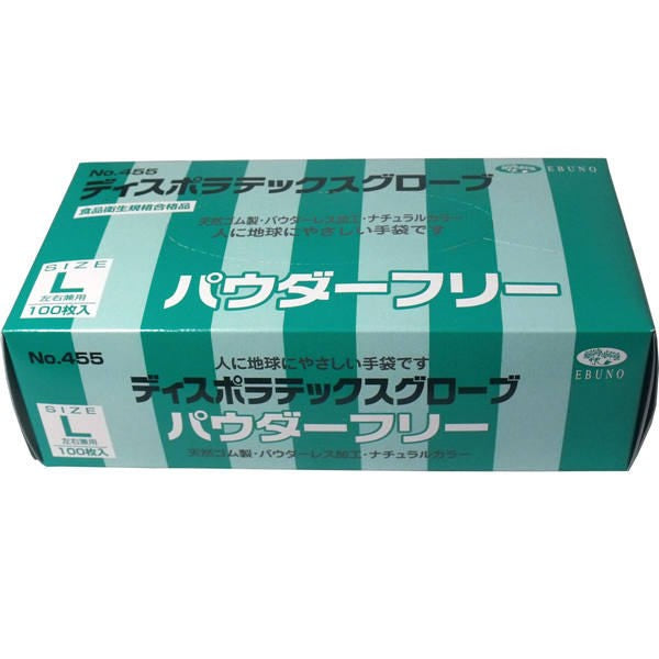 【送料無料】エブノ ディスポ　ラテックスグローブ(天然ゴム手袋)　パウダーフリー　Lサイズ　100枚入JANCODE4520951004118