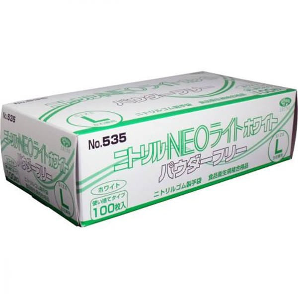【送料無料】エブノ ニトリル手袋 NEOライト パウダーフリー ホワイト Lサイズ 100枚入JANCODE4520951007775