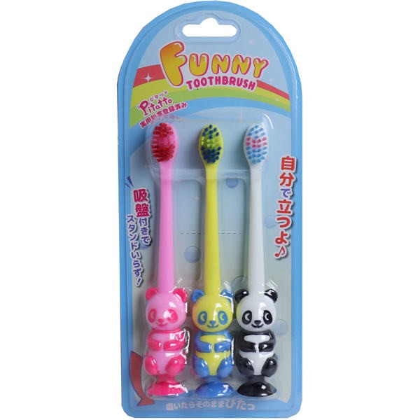 【メール便送料無料】ユーカンパニー ピタット ファニー歯ブラシ 吸盤付 パンダ 3本セットJANCODE4525154147952