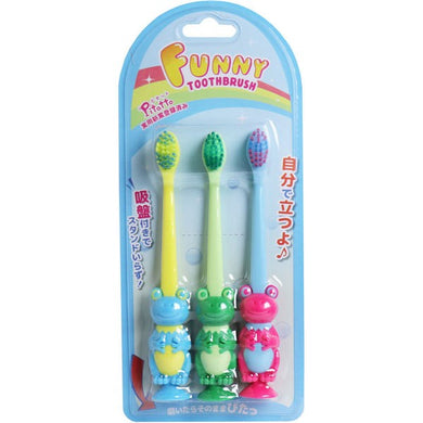 【メール便送料無料】ユーカンパニー ピタット ファニー歯ブラシ 吸盤付 カエル 3本セットJANCODE4525154147969