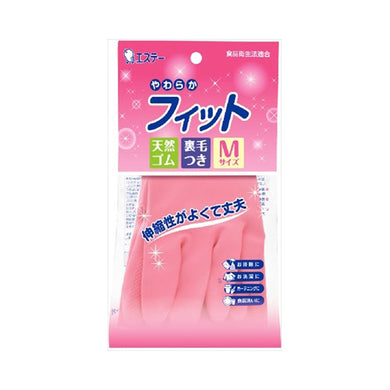 【メール便送料無料】やわらかフィット　天然ゴム手袋　M　ピンク　1組　JANCODE4901070743223
