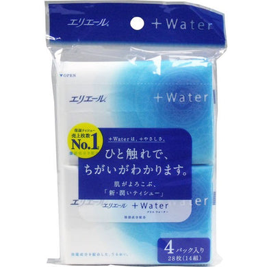 【メール便送料無料】大王製紙 エリエール　+Water(プラスウォーター)ポケットティシュー　28枚(14組)×4個パックJANCODE4902011711547