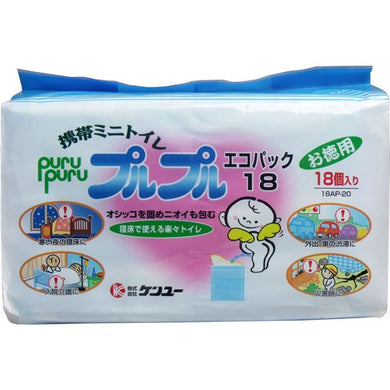 【送料無料】ケンユー  携帯ミニトイレ　プルプル　エコパック　お徳用　18個入JANCODE4969919202140